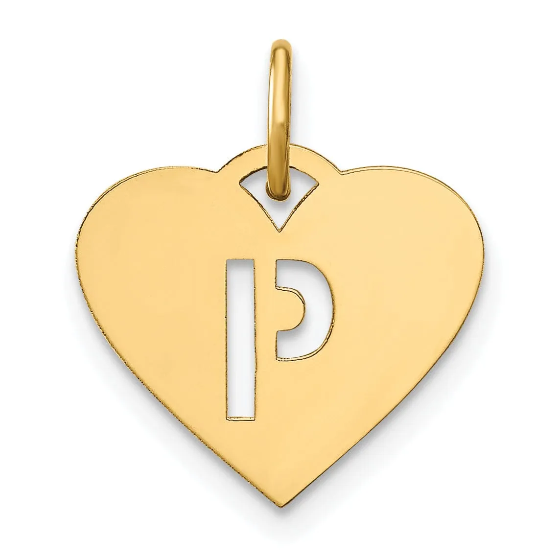 14k Yellow Gold Heart Cut-Out Letter P Initial Pendant