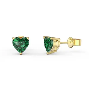 14k Yellow Gold Plated 3 Carat Heart Created Emerald Stud Earrings