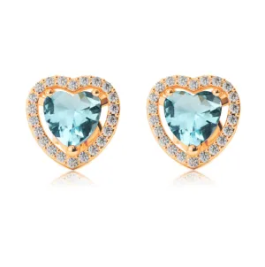 14k Yellow Gold Plated 3 Ct Created Halo Heart Aquamarine Stud Earrings