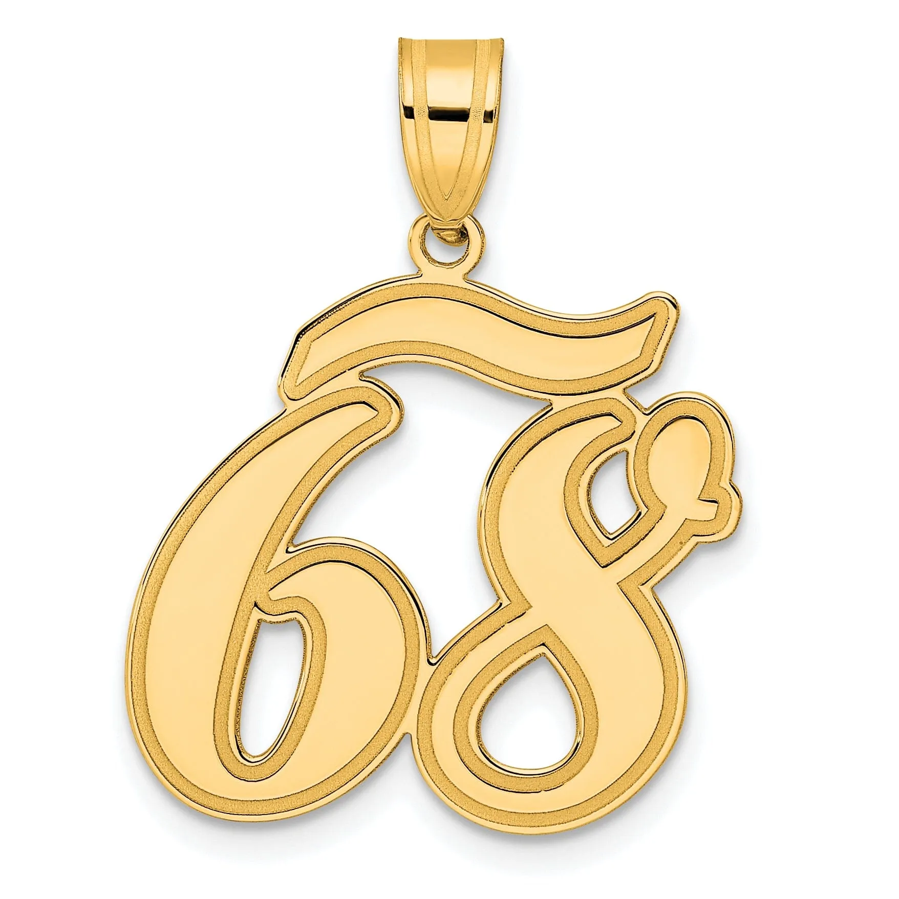 14k Yellow Gold Polished Finish Script Design Number 68 Charm Pendant