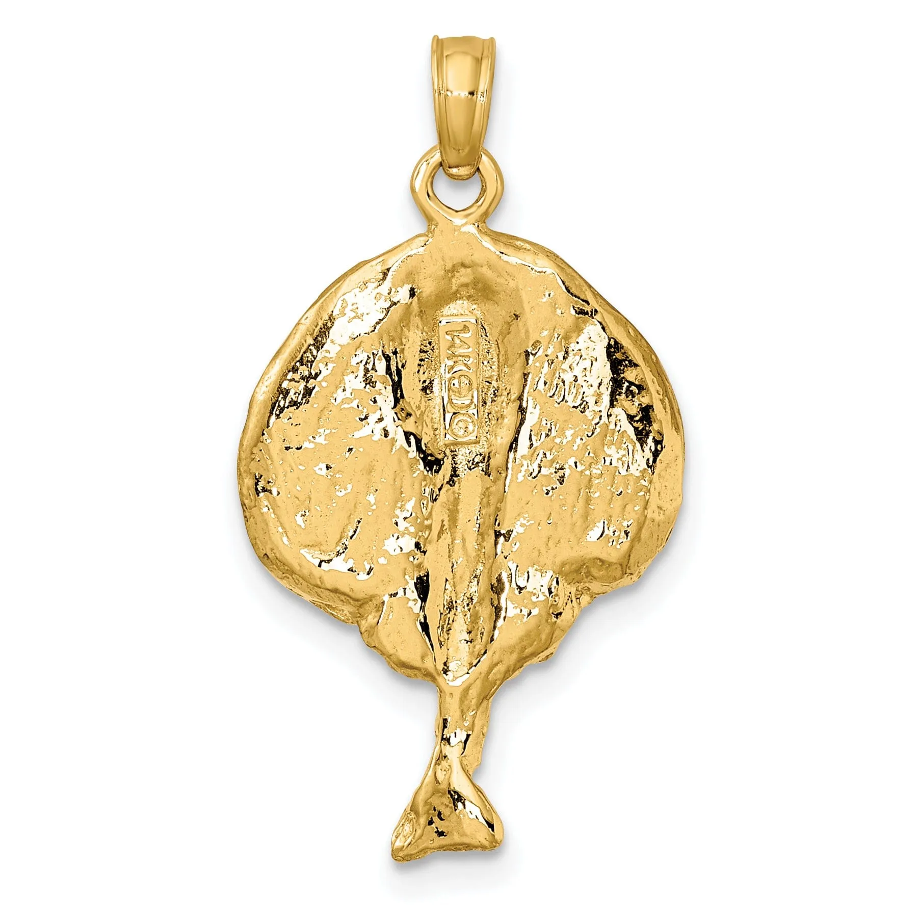 14K Yellow Gold Polished Finish Textured Solid Casted Round Stingray Charm Pendant