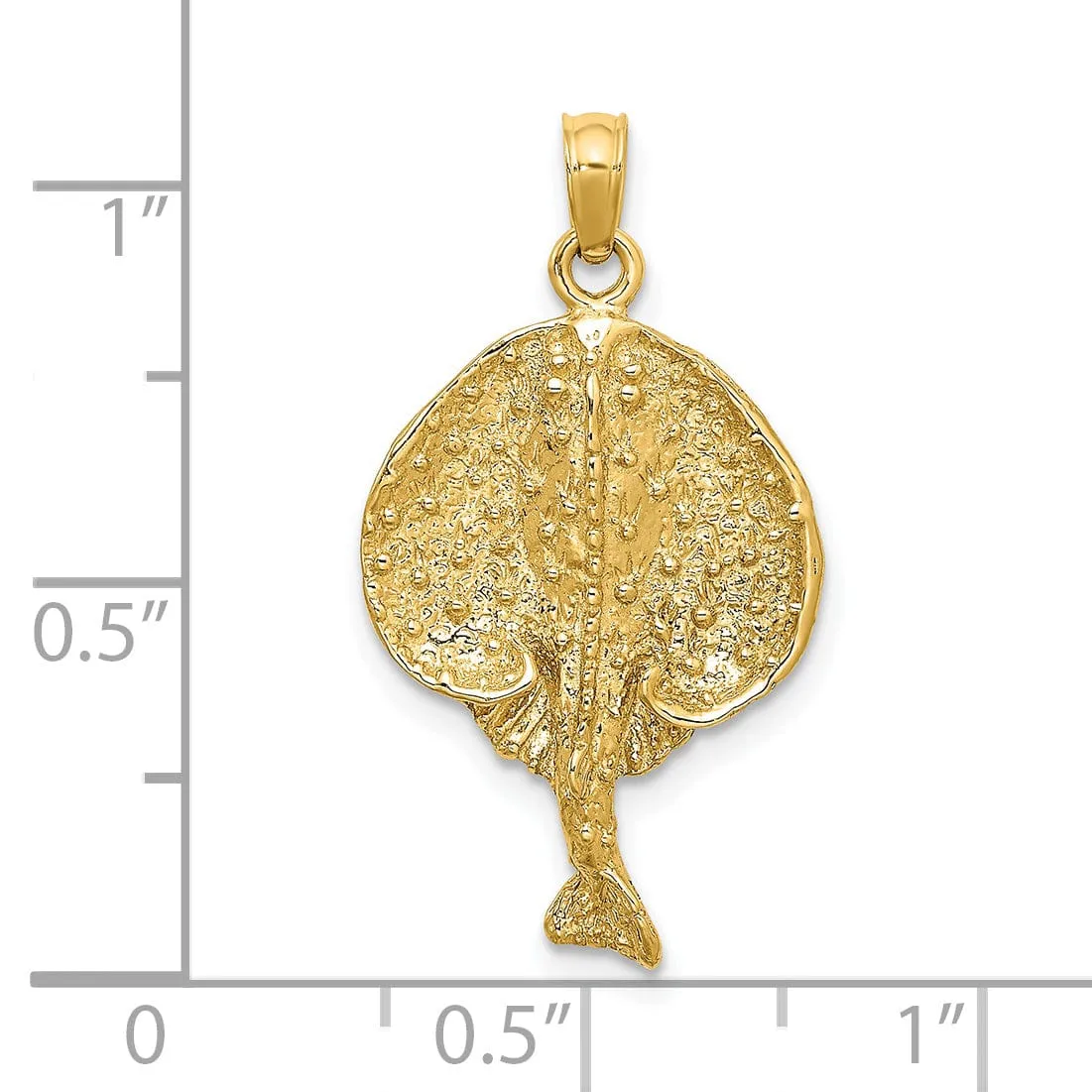 14K Yellow Gold Polished Finish Textured Solid Casted Round Stingray Charm Pendant