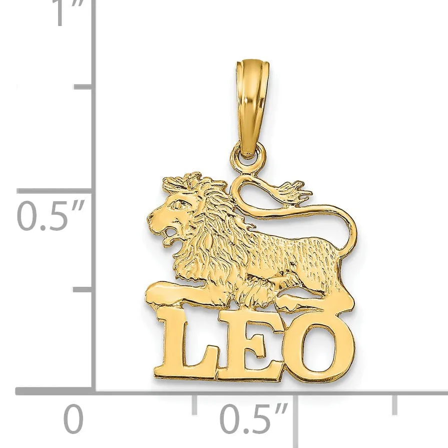 14K Yellow Gold Polished Textured Finish Zodiac LEO Charm Pendant