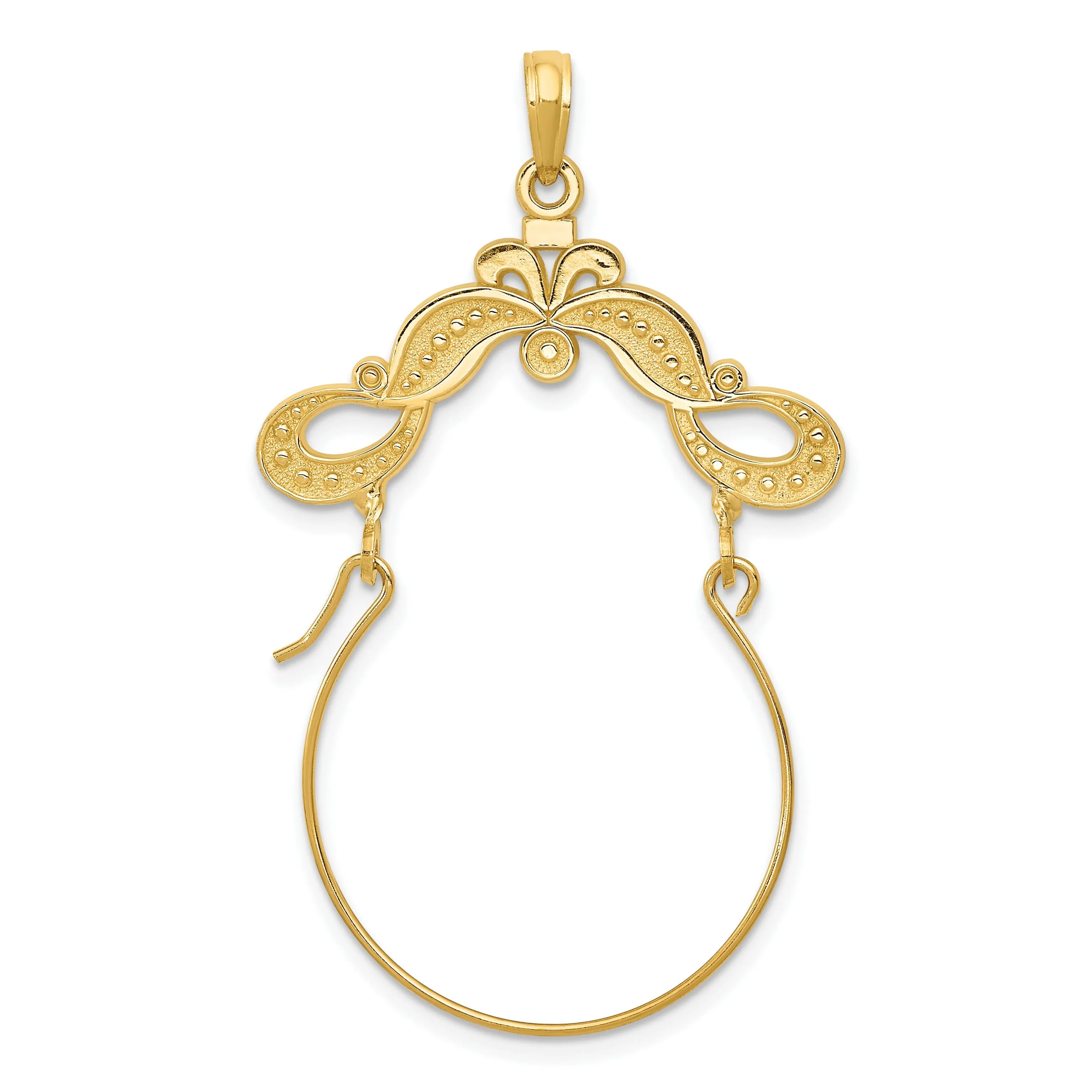 14k Yellow Gold Ribbon Decorated Design Charm Holder Pendant