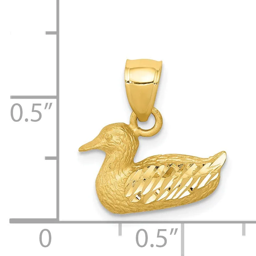 14K Yellow Gold Solid Polished Diamond Cut Concave Shape Duck Charm Pendant