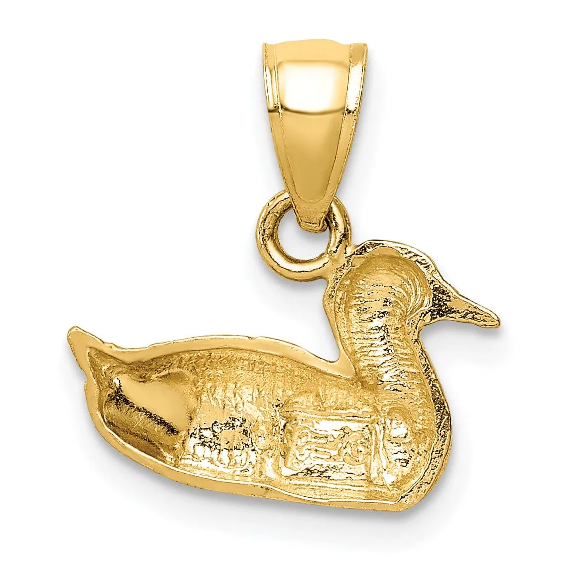 14K Yellow Gold Solid Polished Diamond Cut Concave Shape Duck Charm Pendant