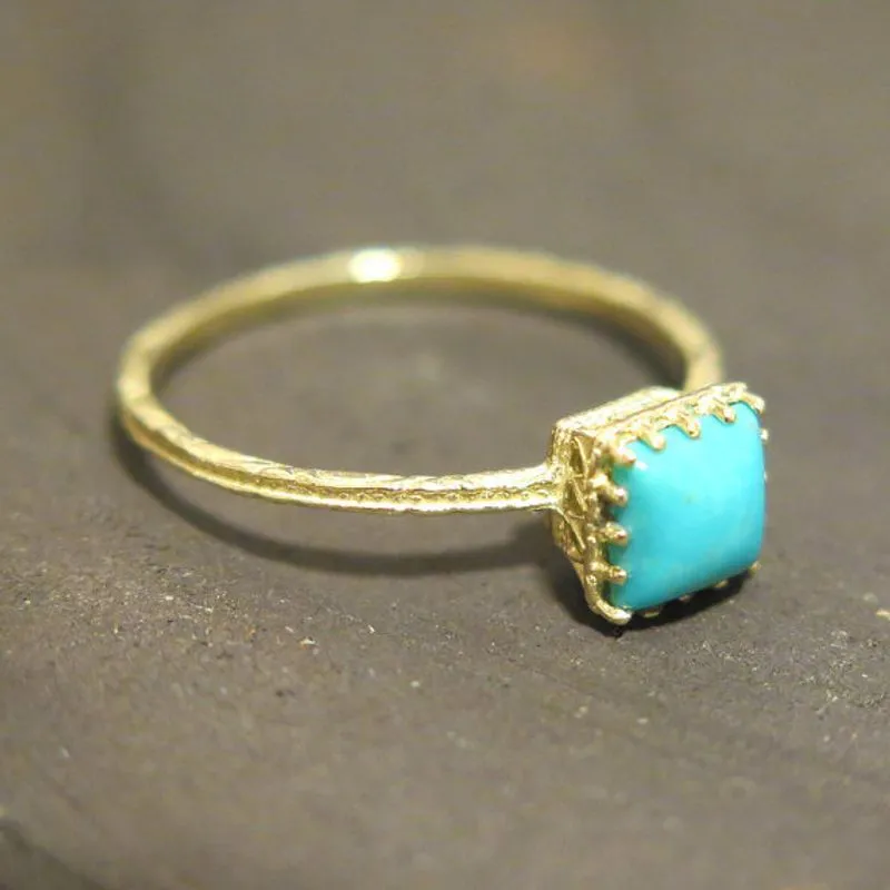 14K Yellow Gold Square Turquoise 5X5mm Ring