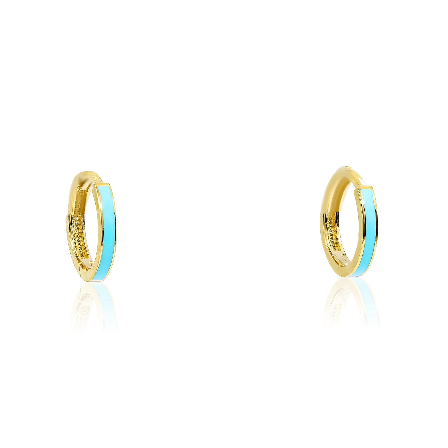 14K YELLOW GOLD TURQUOISE ENAMEL BABY HOOP EARRINGS