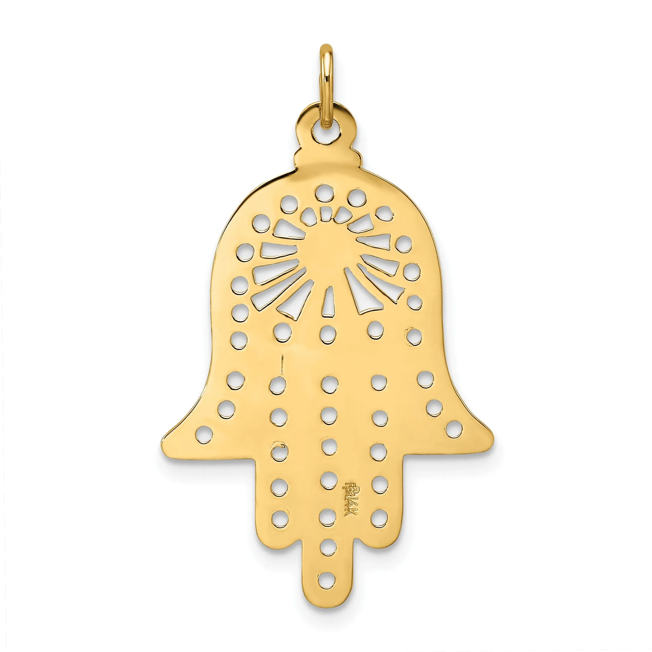 14k Yellow Gold Unisex Polished Finish Filligree Design Hamsa Pendant