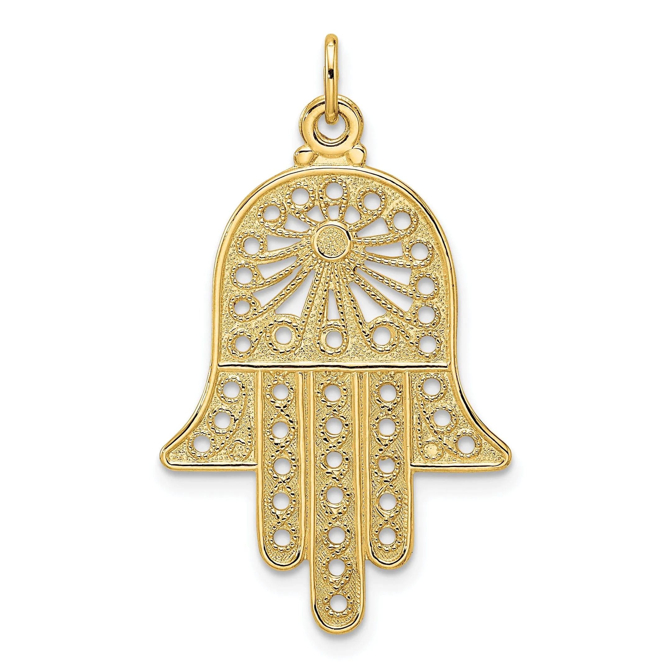 14k Yellow Gold Unisex Polished Finish Filligree Design Hamsa Pendant