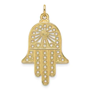 14k Yellow Gold Unisex Polished Finish Filligree Design Hamsa Pendant