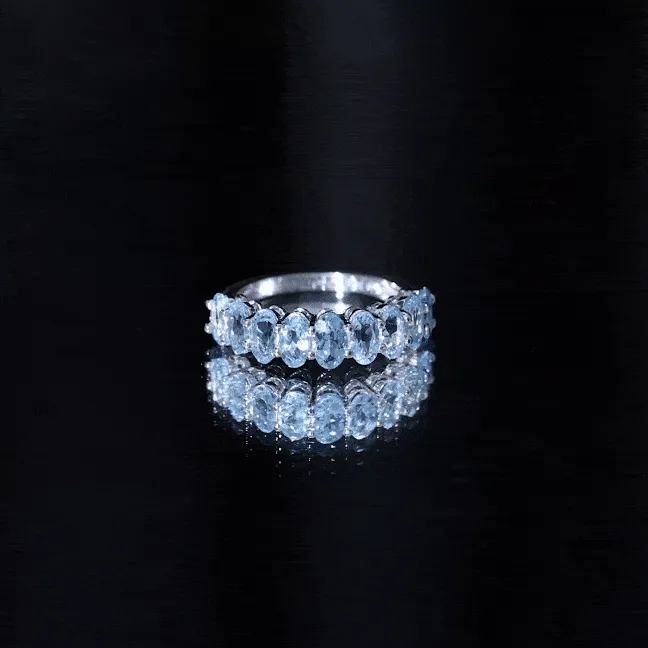 1.50 CT Oval Cut Aquamarine Semi Eternity Ring in Gold