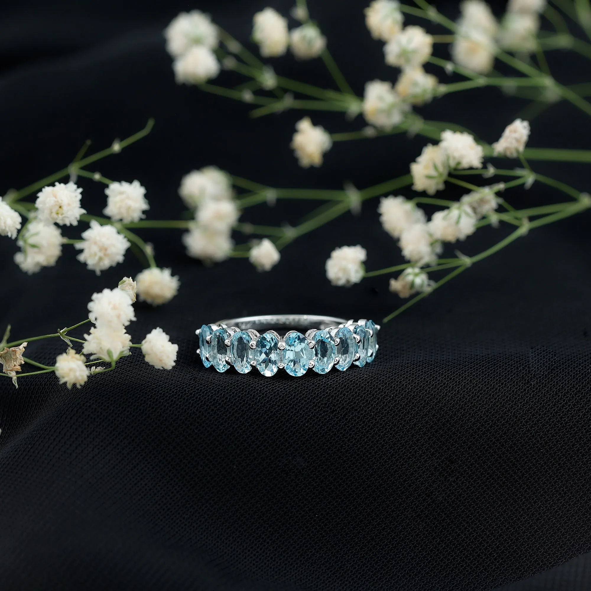 1.50 CT Oval Cut Aquamarine Semi Eternity Ring in Gold