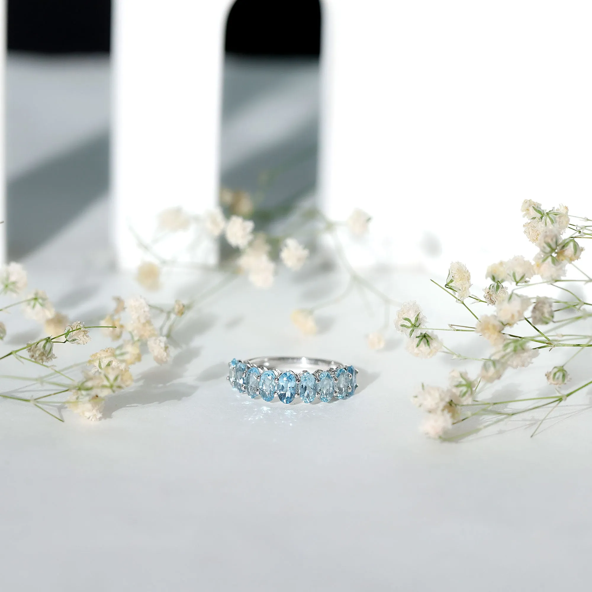 1.50 CT Oval Cut Aquamarine Semi Eternity Ring in Gold