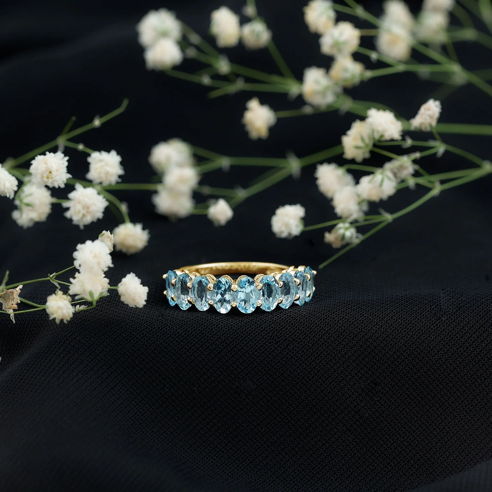 1.50 CT Oval Cut Aquamarine Semi Eternity Ring in Gold