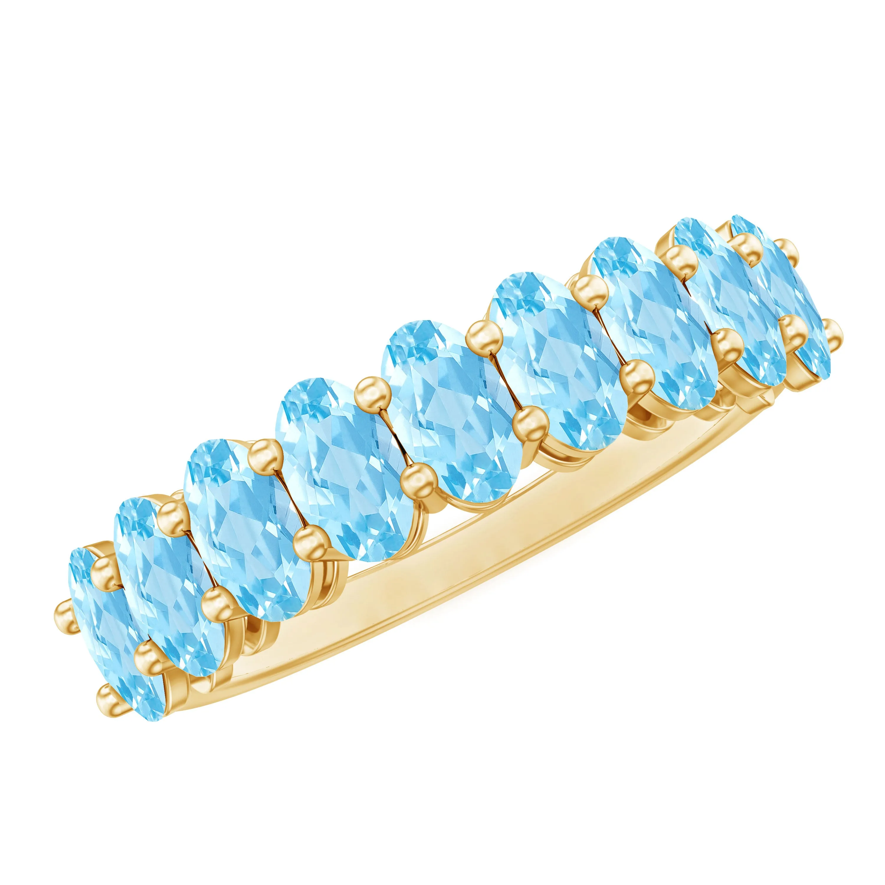 1.50 CT Oval Cut Aquamarine Semi Eternity Ring in Gold