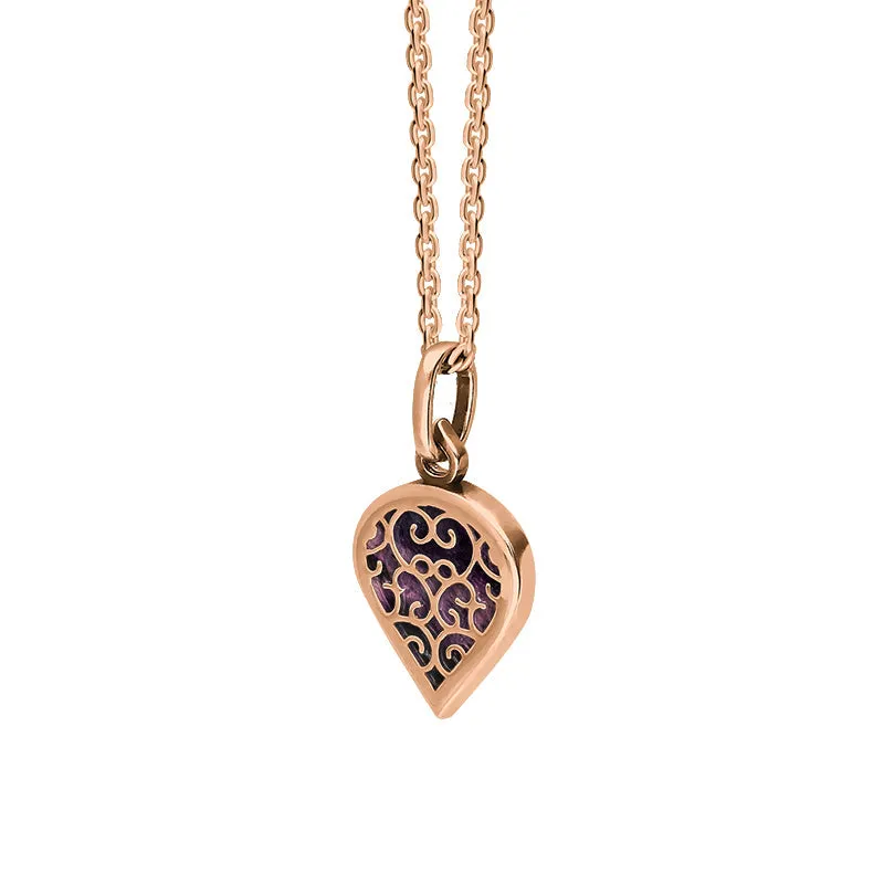 18ct Rose Gold Blue John Flore Filigree Small Heart Necklace