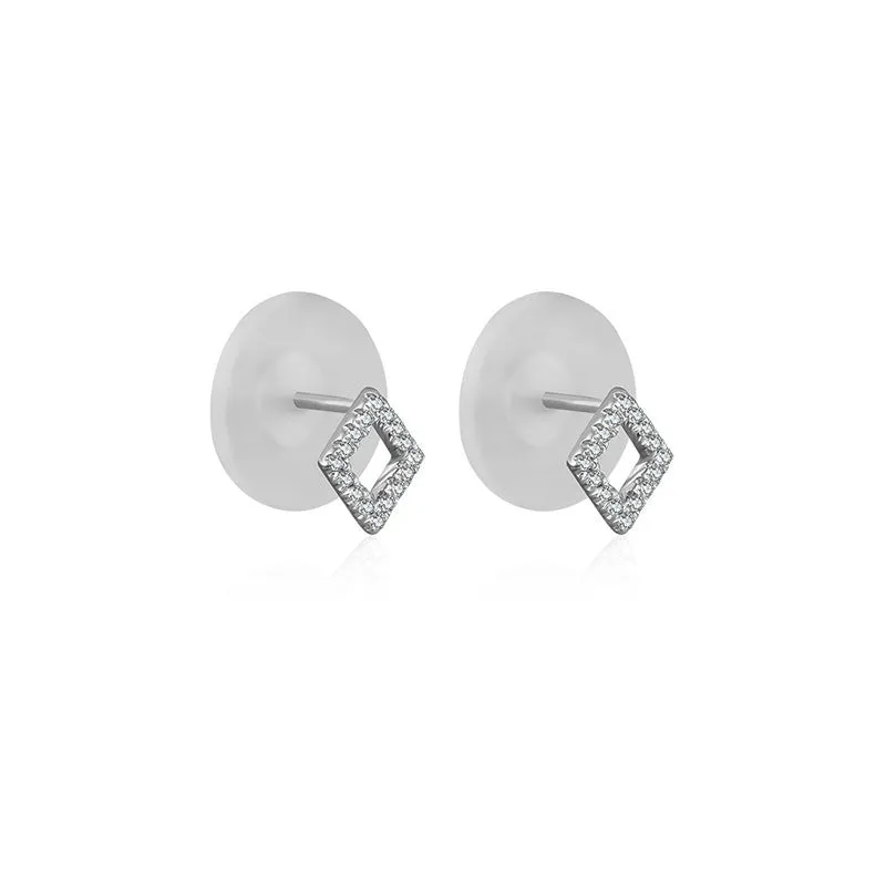 18k Gold Hollow Diamond Shape Diamond Earring