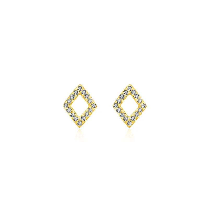 18k Gold Hollow Diamond Shape Diamond Earring