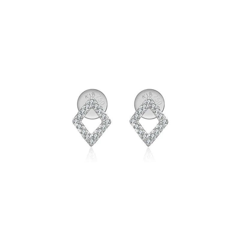 18k Gold Hollow Diamond Shape Diamond Earring