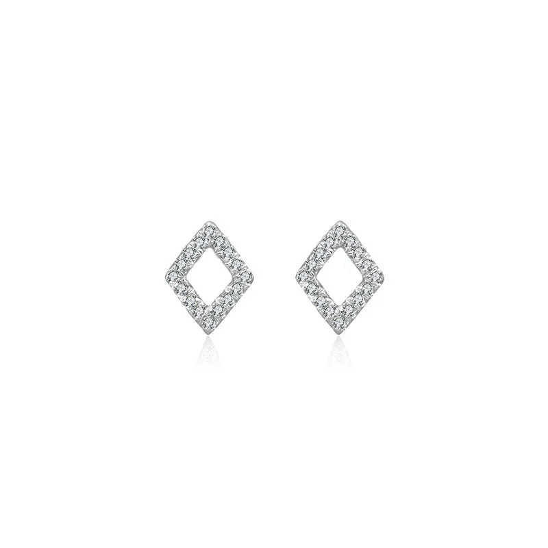 18k Gold Hollow Diamond Shape Diamond Earring