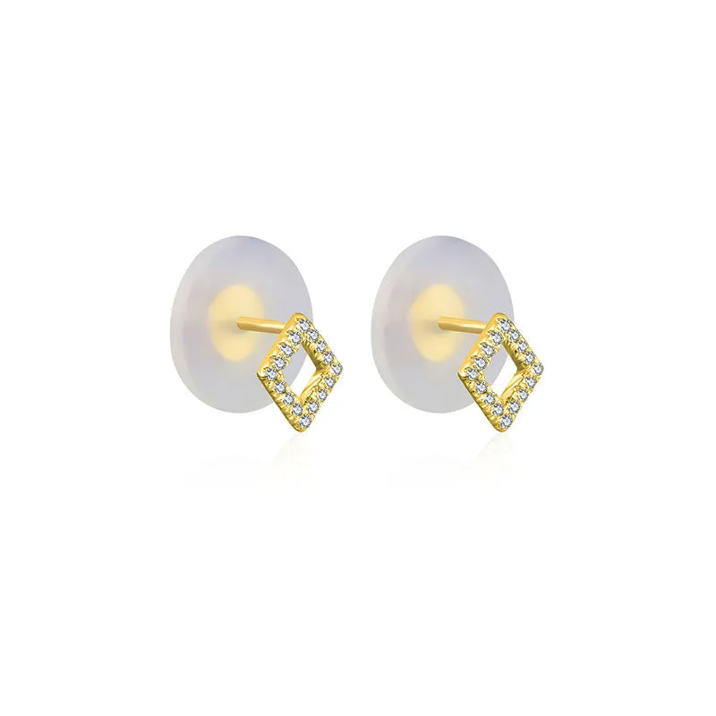 18k Gold Hollow Diamond Shape Diamond Earring