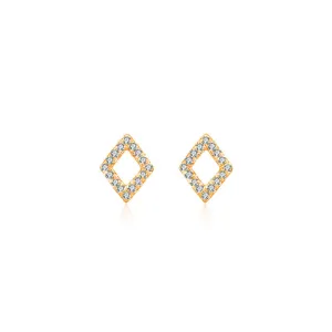 18k Gold Hollow Diamond Shape Diamond Earring