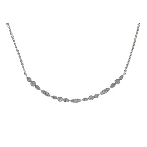 18K White Gold Curved Diamond Necklace with Marquise and Pear Design