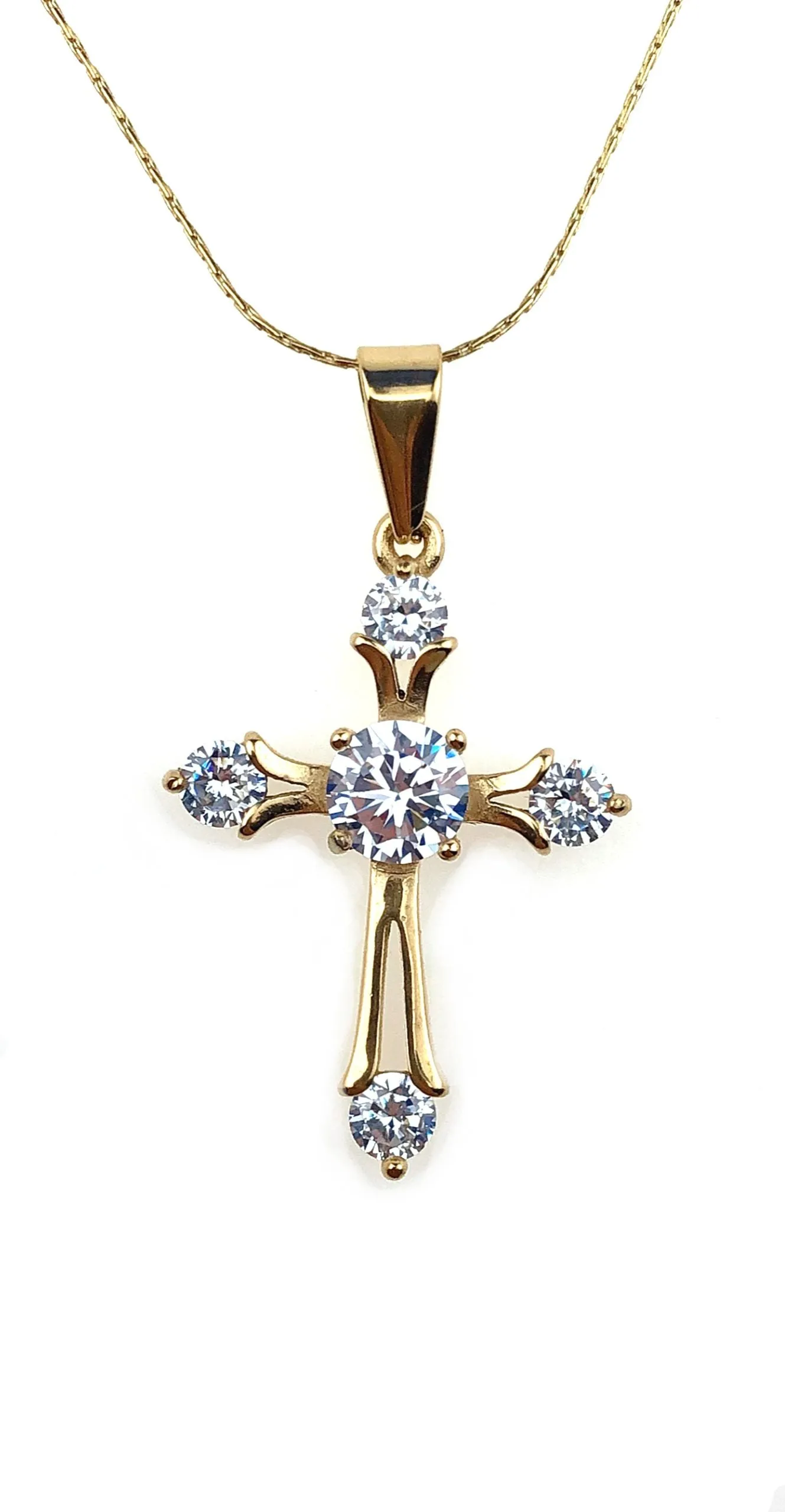 18K Yellow Gold 4 ct Created Diamond Cross CZ Stud Necklace Plated 18 inch