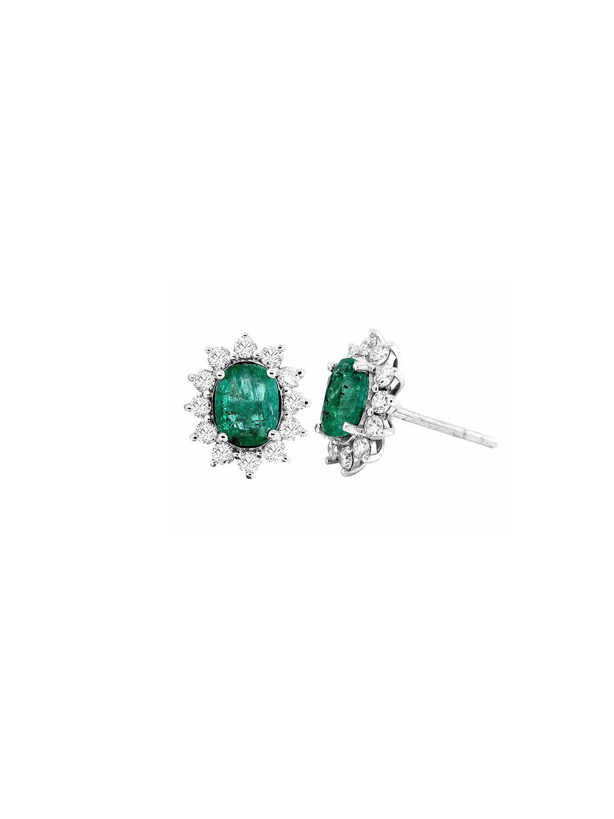 2.18ct Diamond Emerald 18K Gold Sunburst Earrings