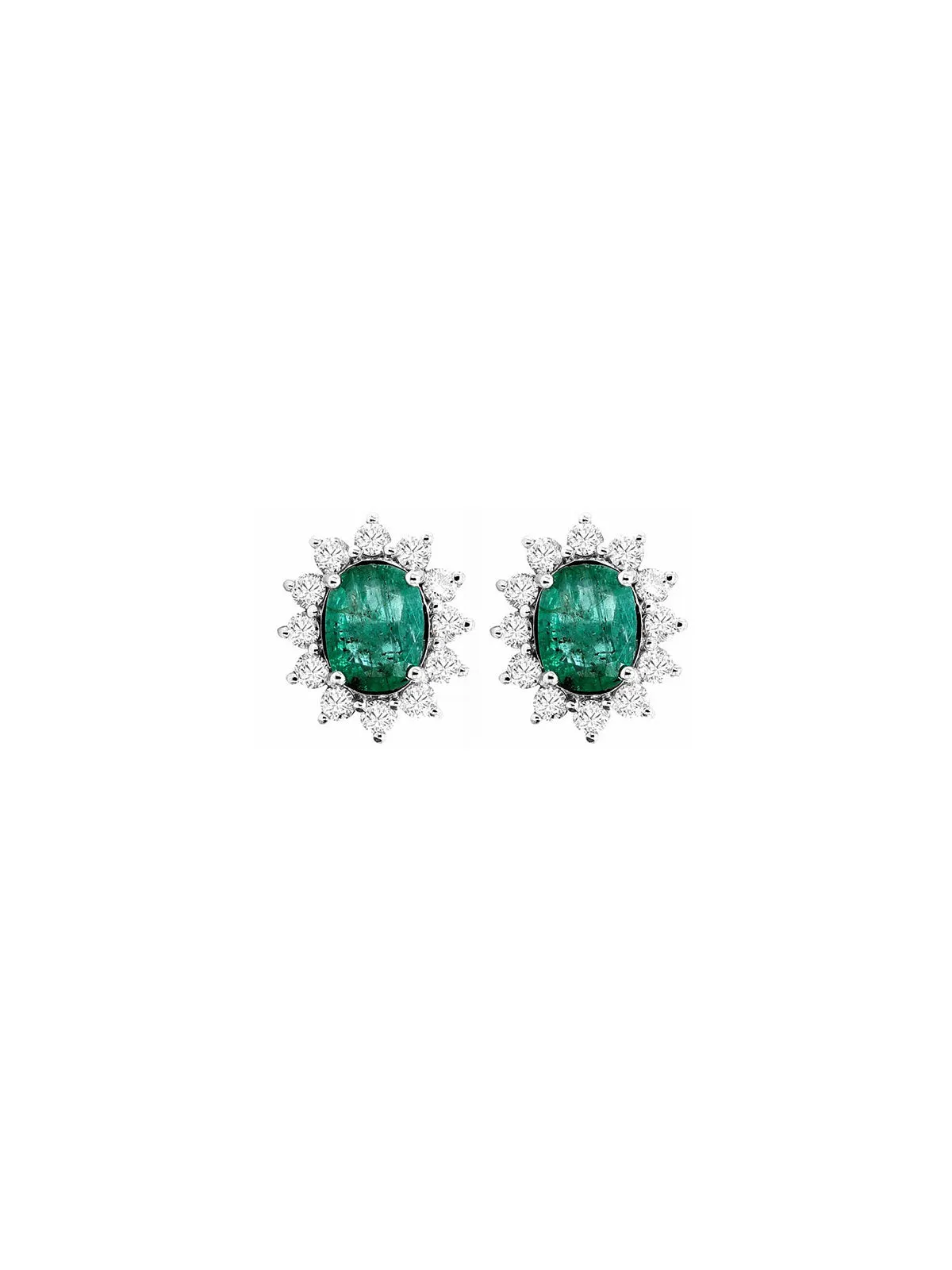 2.18ct Diamond Emerald 18K Gold Sunburst Earrings