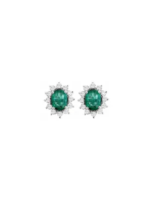 2.18ct Diamond Emerald 18K Gold Sunburst Earrings