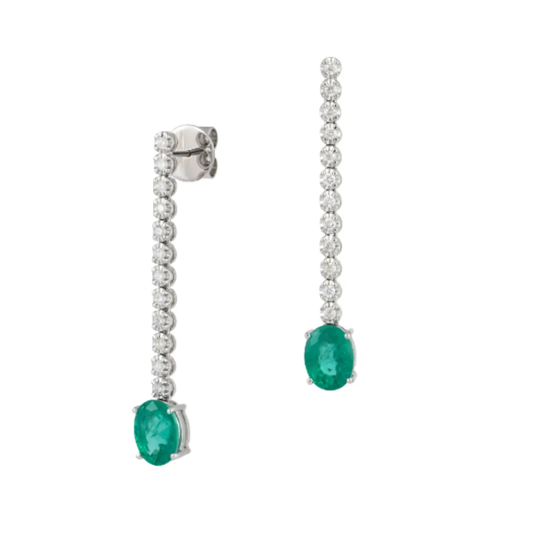 2.43ct Diamond Emerald 18K Gold Drop Earrings