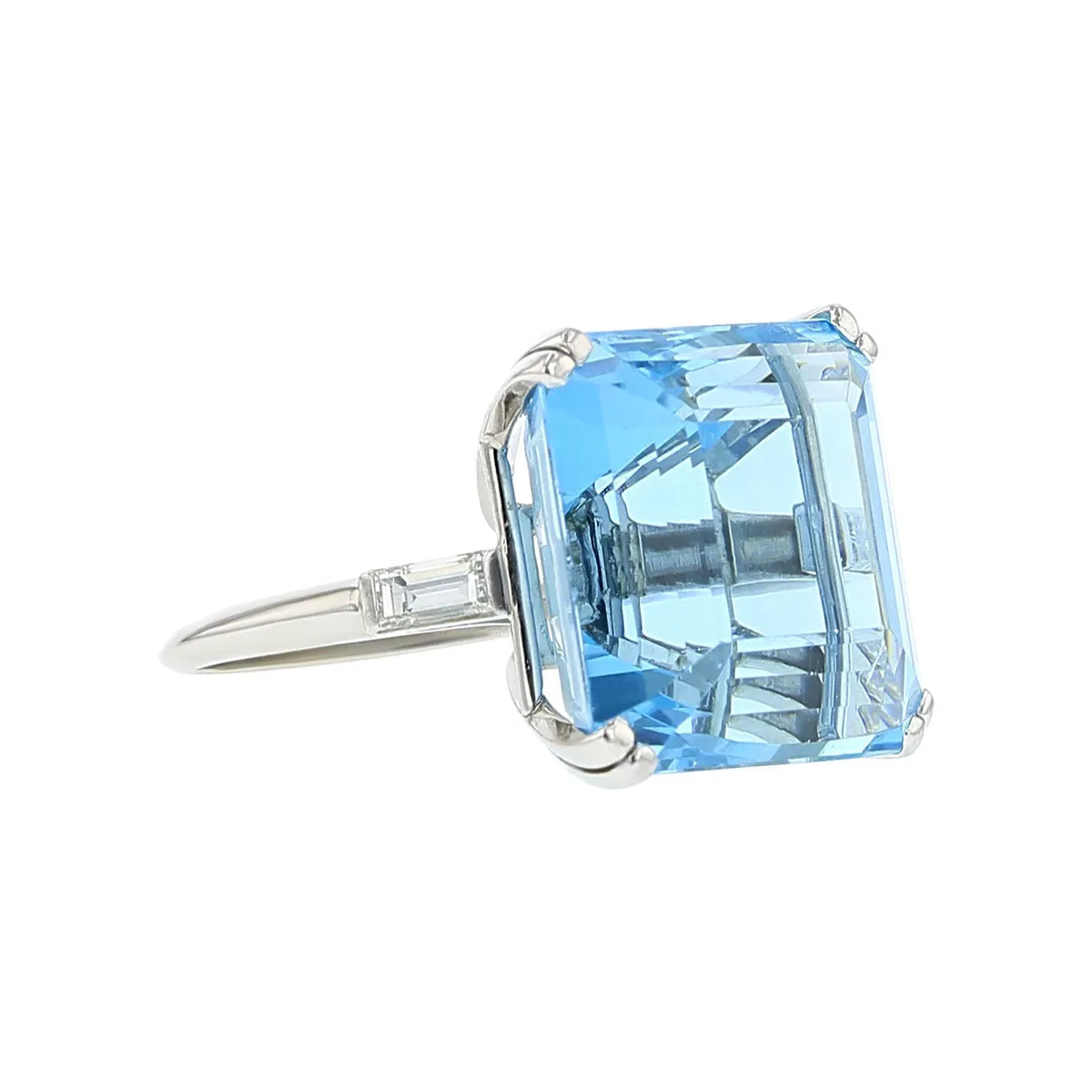 30.02-Carat Emerald-Cut Aquamarine Ring with Diamonds