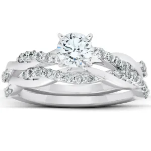 3/4Ct Diamond Infinity Engagement Ring Set 14k White Gold Maching Wedding Band