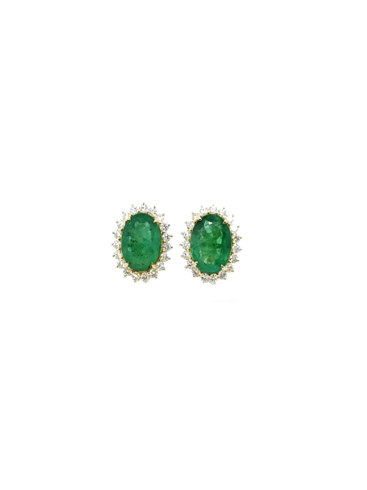 4.36ct Diamond Emerald 18K Gold Halo Earrings