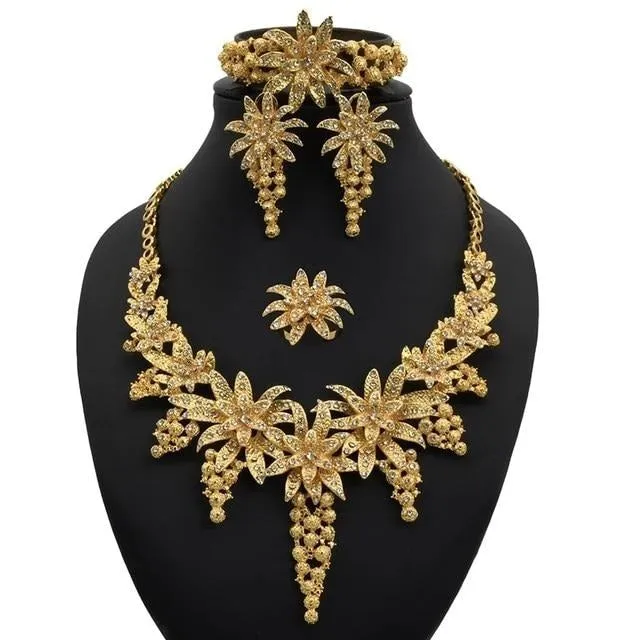 5 Pieces Gold Color Bridal Jewelry Set