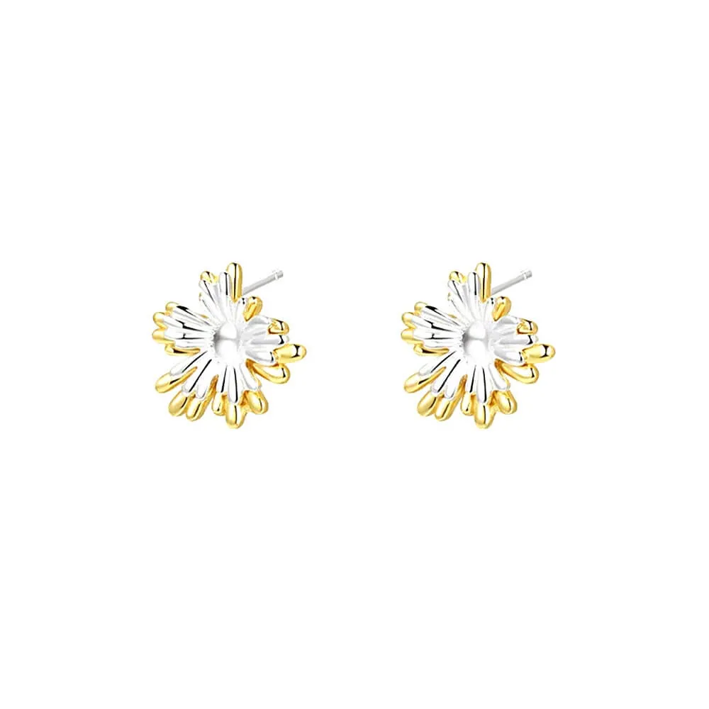 925 Silver Contrast Color Irregular Metal Flower Earrings