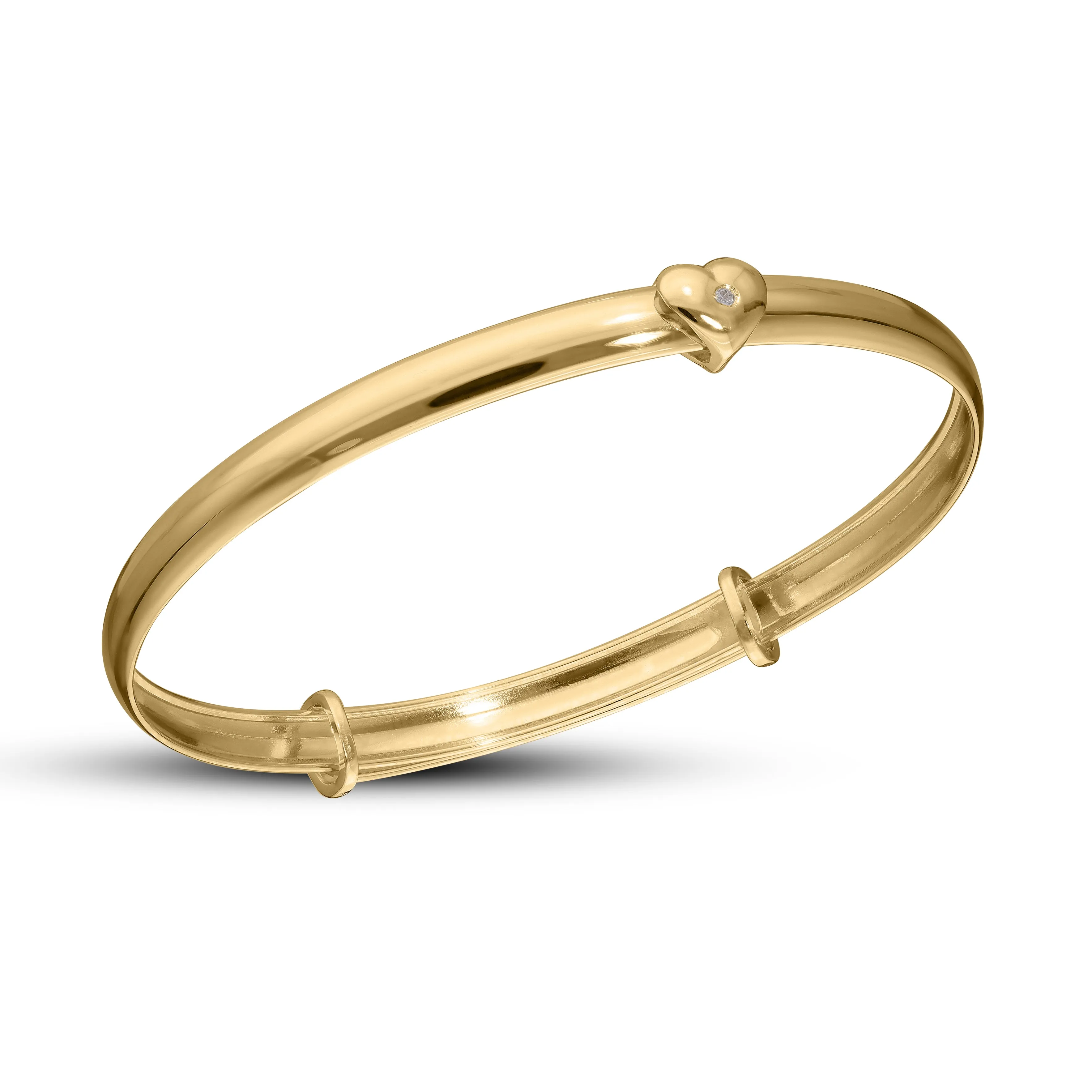 9ct Gold Infant Baby Bangle with sliding diamond Heart (0-3yrs)