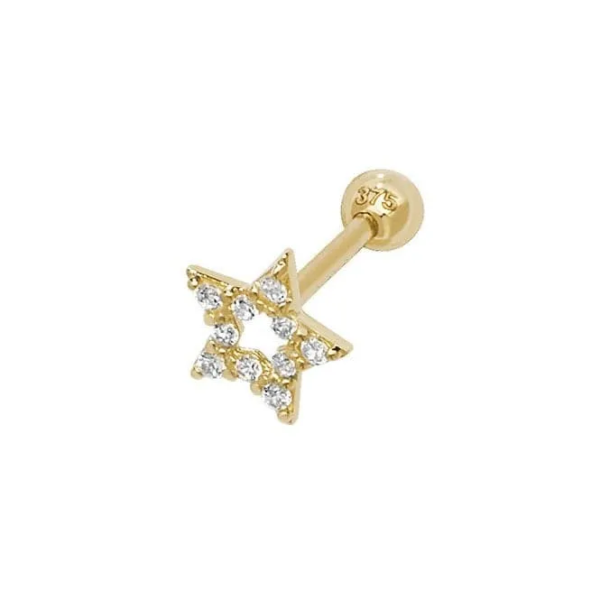 9ct Yellow Gold Zirconia Star Cartilage 8.5mm Post Stud ES934P