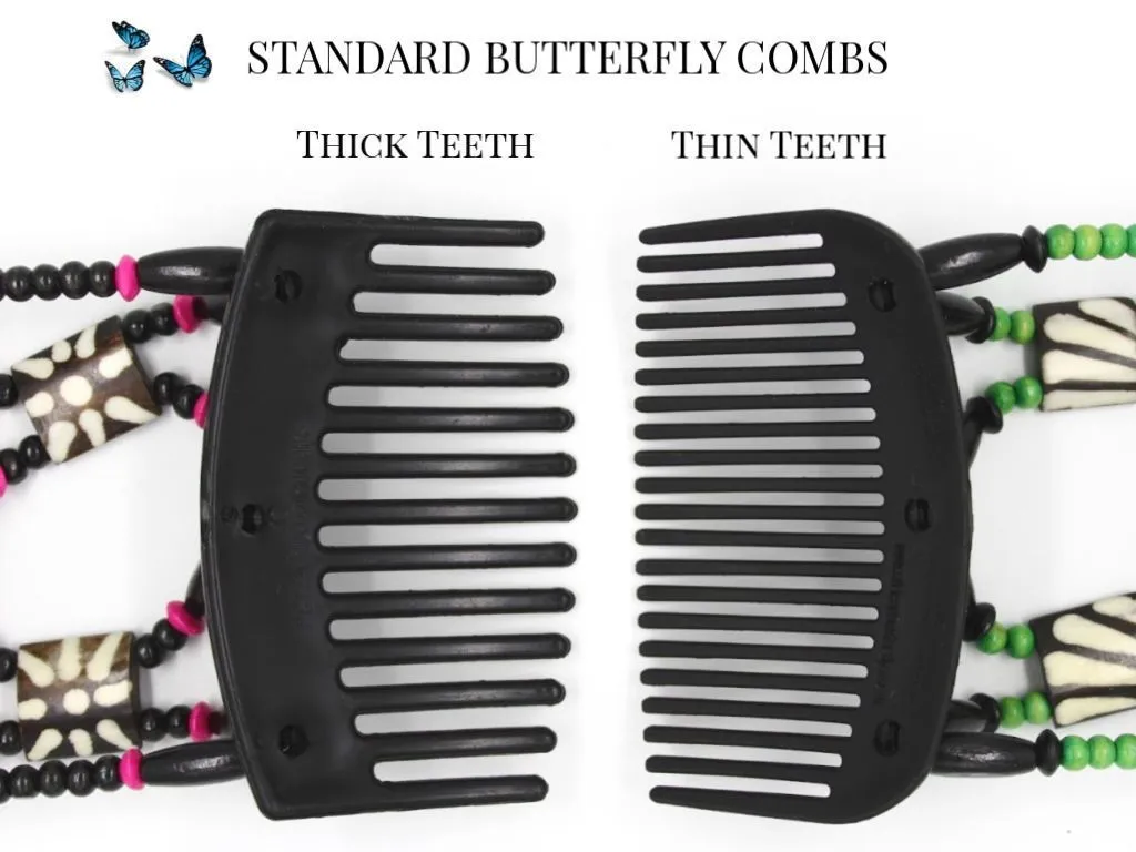 African Butterfly Thick Hair Comb - Flowers Brown 52