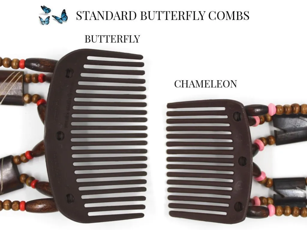 African Butterfly Thick Hair Comb - Flowers Brown 52