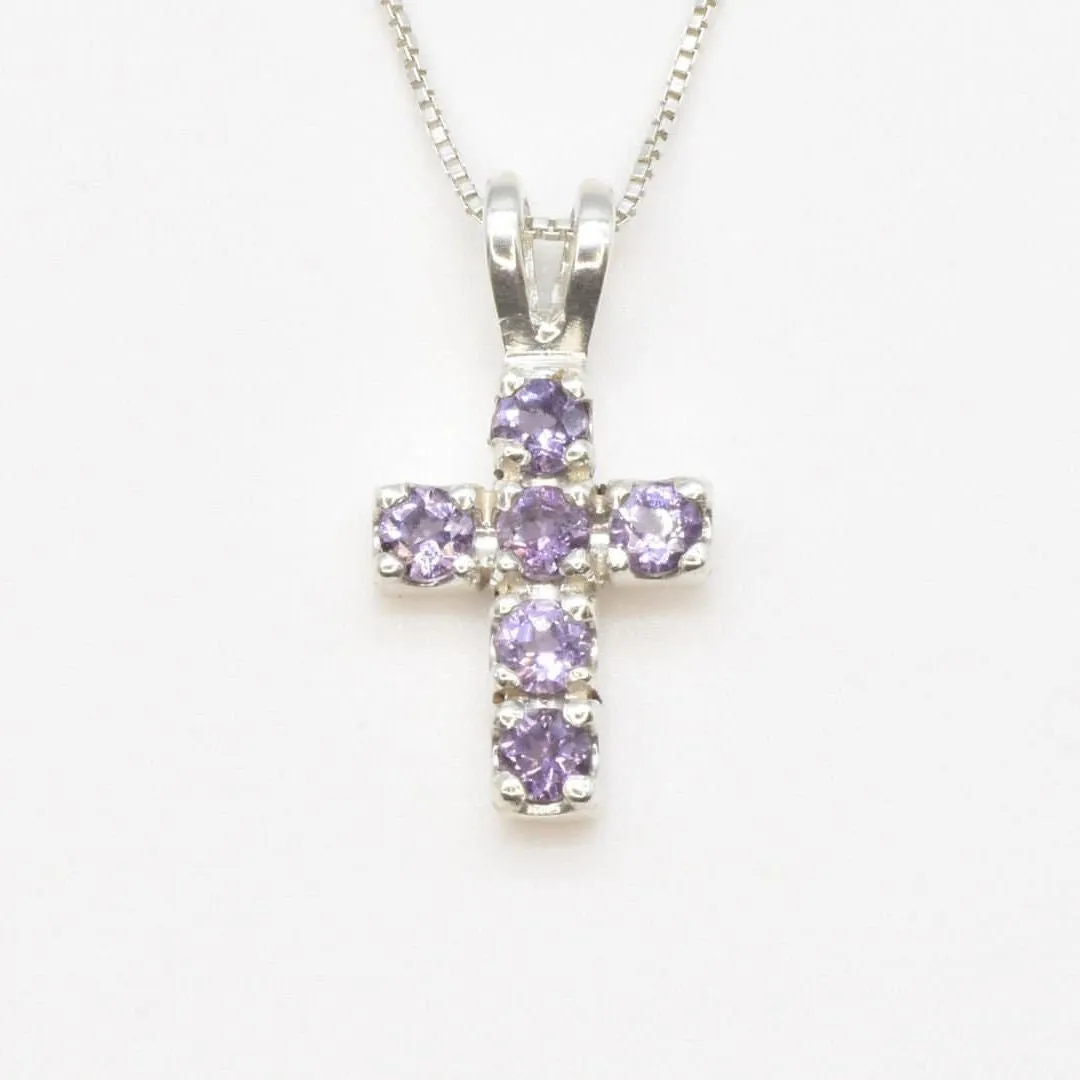 Amethyst Cross Pendant, Natural Amethyst Pendant, Purple Stone Cross Necklace