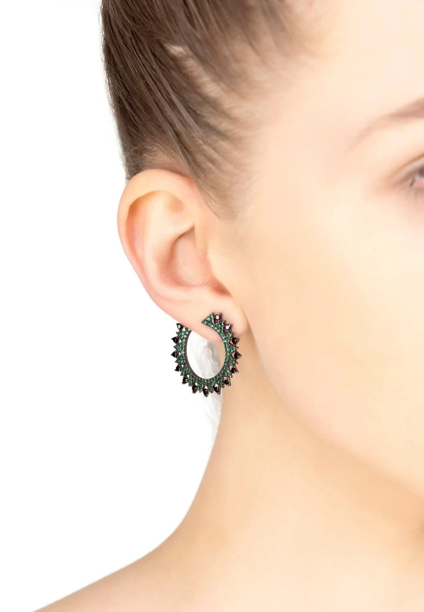 Apollo Hoops Emerald Green And Black Silver Oxidised