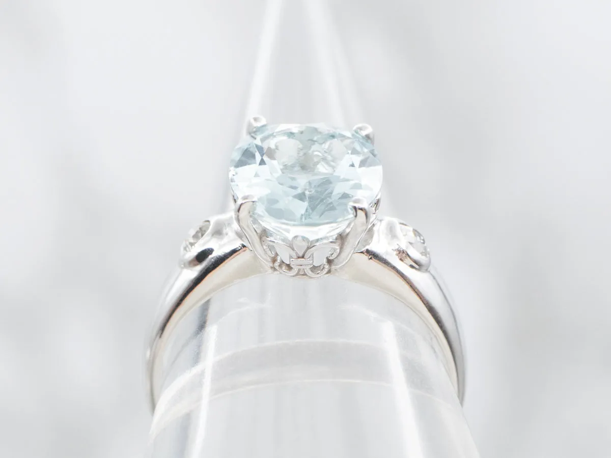 Aquamarine and Old Mine Cut Diamond Ring