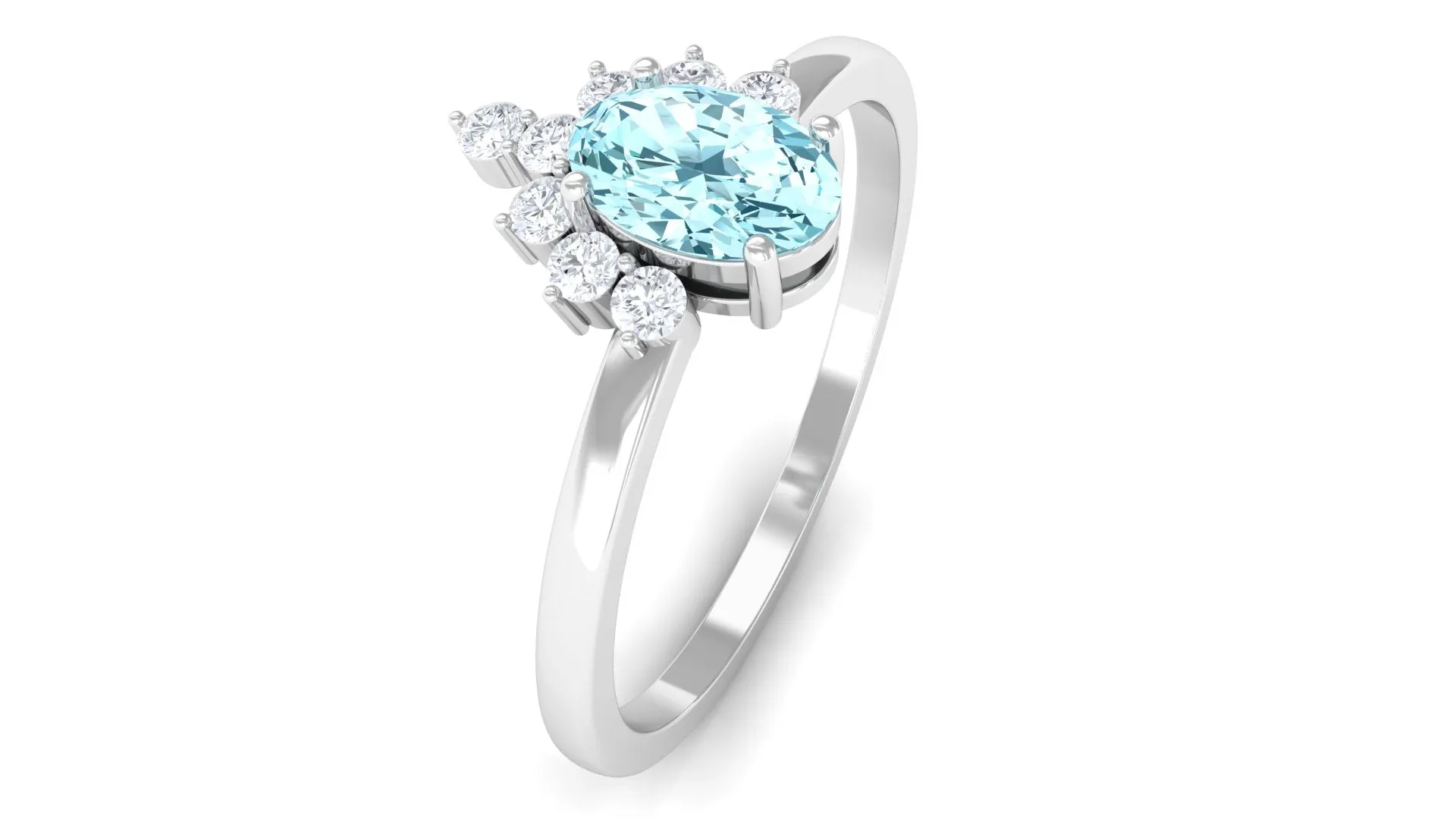 Aquamarine Designer Engagement Ring with Diamond Accent