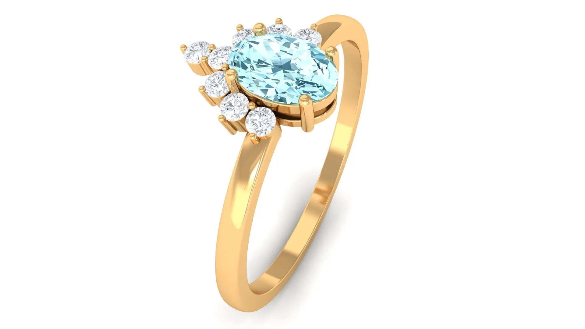 Aquamarine Designer Engagement Ring with Diamond Accent