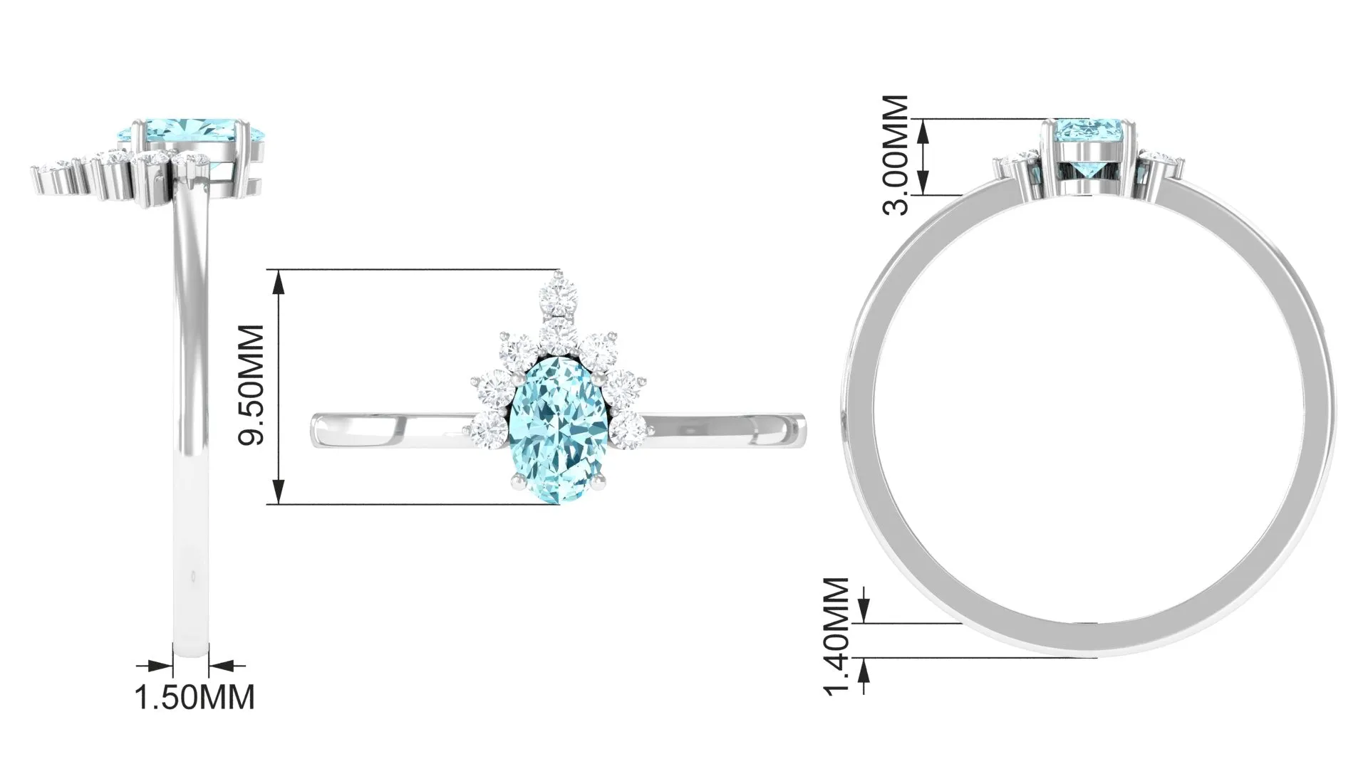 Aquamarine Designer Engagement Ring with Diamond Accent