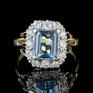 Aquamarine Diamond Ring 18Ct Gold Dated 1989