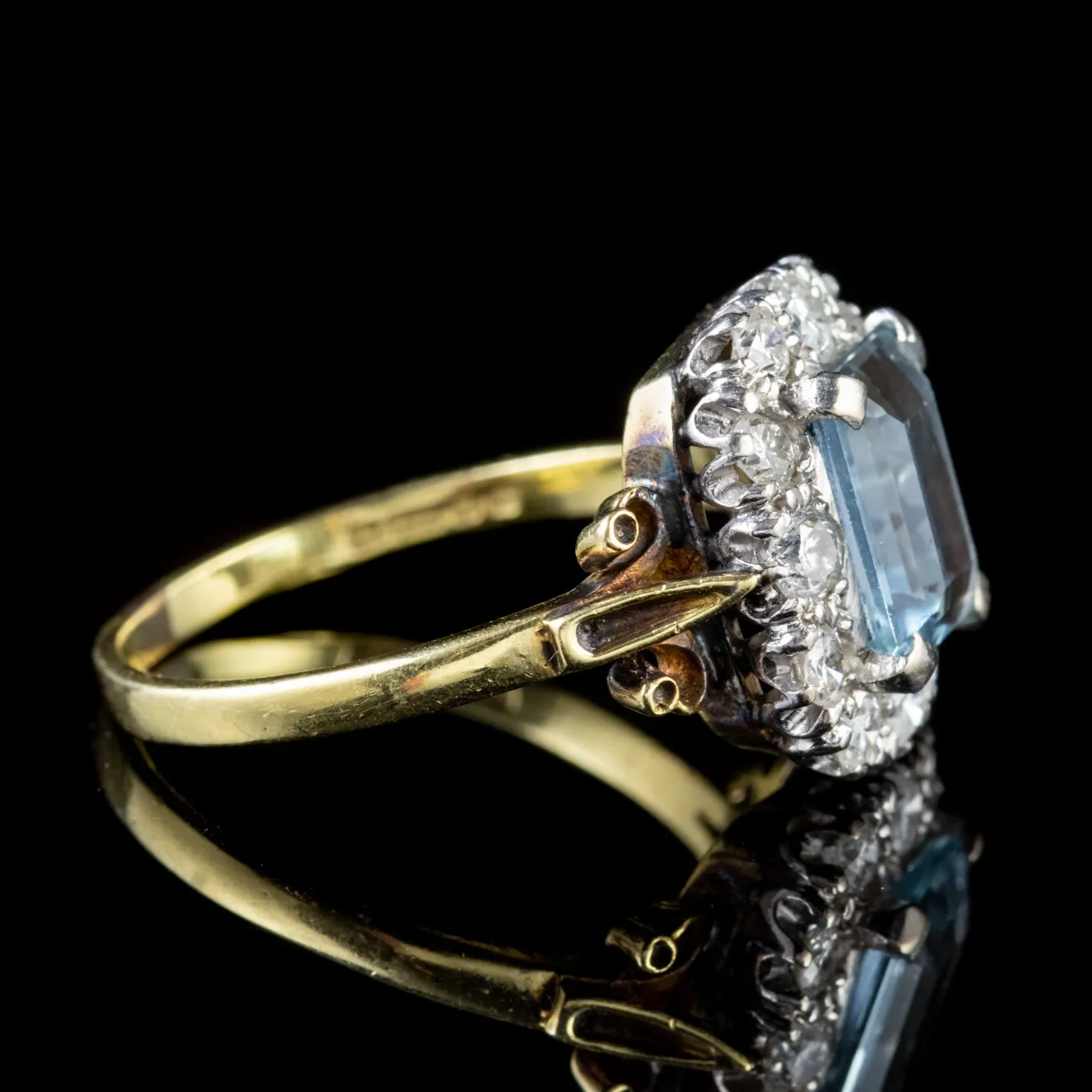 Aquamarine Diamond Ring 18Ct Gold Dated 1989